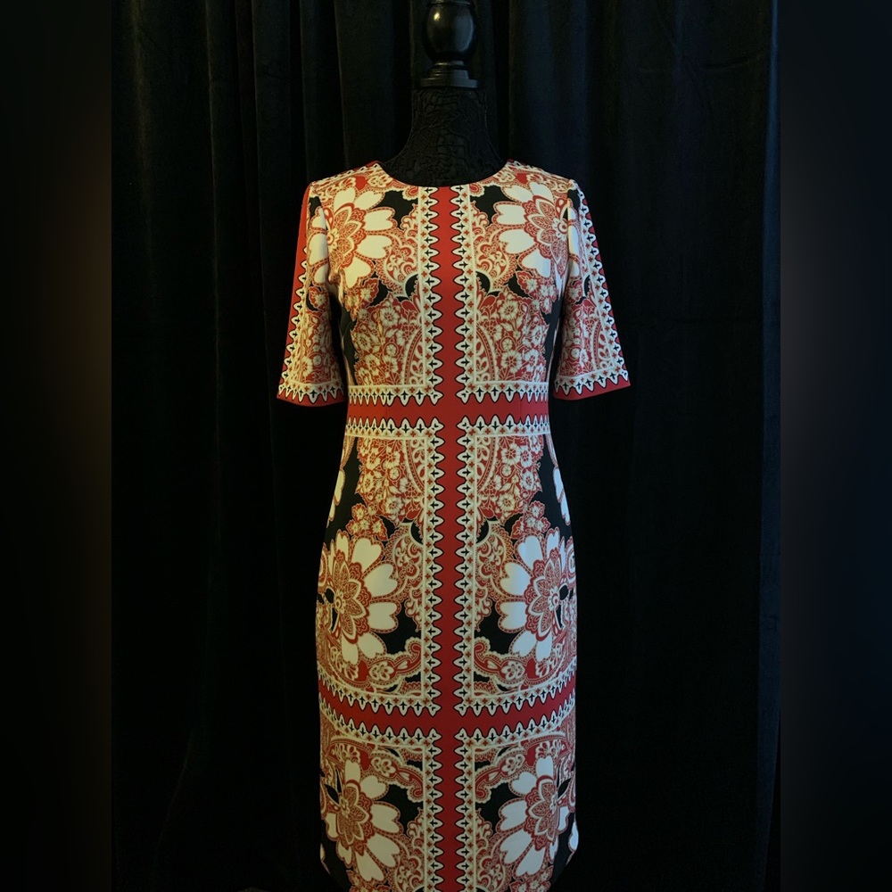 London Times Printed Scuba Short Zip Up Dress
